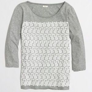 EUC J Crew Lace Front 3/4 Sleeve Top - M